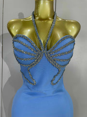 Samantha Sexy Halter Backless Shining Crystal Bodycon Long Dress