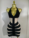 Azi sleeveless halter backless bandage mini dress with a figure-hugging bodycon silhouette