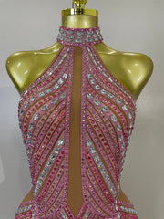 Louise luxury sparkly rhinestone tassel backless mesh mini dress for nightclub and birthday party styling
