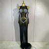 Envious Designs Sheryll sparkly diamond mesh backless see-through long dress with gloves for evening gala styling