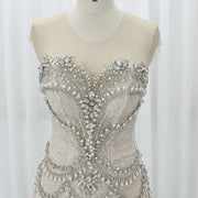 Luxury Crystal Pearls White Nude Mermaid Prom Evening Dress