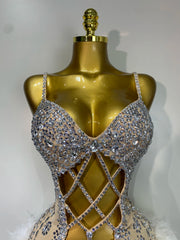 Blair Starlight feather bodysuit with glamorous feathers and shimmering details.