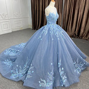 Blue Illusion lace Quinceanera Ball Dresses