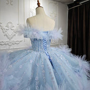 Blue Flowers Strapless Quinceanera Dress