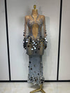 Envious Designs Aubrey sexy long sleeve sequin diamond maxi long dress for evening gala styling