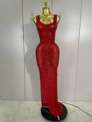 Rhonda sexy sparkle diamonds mesh see through evening maxi dress for women party night out