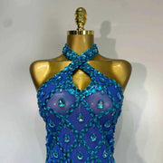 Kate Sparkly Rhinestone Backless Mesh Long Dress