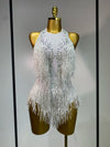 Danica sparkly rhinestones fringes leotard with tassel details for women.