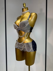 Diamante rhinestone bra and tassel panties festival bikini set