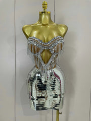 Angelique sparkling rhinestone tassel strapless two-piece birthday outfit for women party night out