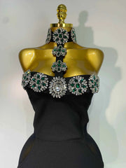 Women Celebrity Sexy Diamonds Crystal Off Shoulder Maxi Long Bodycon Bandage Dress 2025 Elegant Evening Club Party Luxury Dress