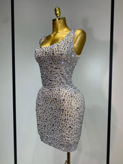 Carole luxury sparkly rhinestone sexy mesh see through short dress