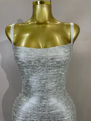 Jamie silver sleeveless hollow out bodycon bandage dress with a figure-hugging silhouette ENVIOUSDESIGNS