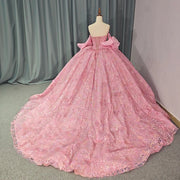 Pink 3D Flower Appliqués Quinceañera Dress