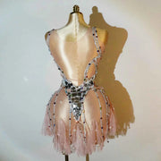 Rita Crystal Mirror Pearl See-through Mini Dress