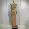 Karina sparkly diamond mesh backless maxi dress with matching sheer gloves
