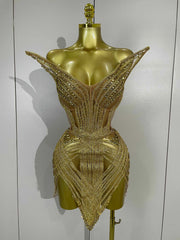 Stella sparkling gold diamond sequins mesh see-through mini dress for women party night out