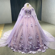 Purple Flowers Ball Gown Quinceañera Dress