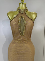 Eva sexy halter sparkly diamond golden mesh sequin maxi dress for evening gala styling