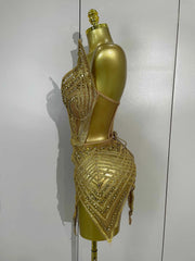 Stella sparkling gold diamond sequins mesh see-through mini dress for women party night out