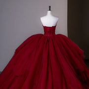 Shiny Red Organza Quinceañera Dress