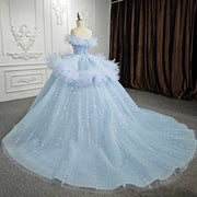 Blue Flowers Strapless Quinceanera Dress