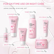 New 6pcs/Set Sakura Skin Care Sets Face Cream Serum Toner Facial Cleanser Sunscreen Eye Cream Face Skin Care Products