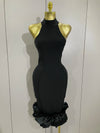 Lily sexy high collar ruffle black sheath sleeveless bandage dress