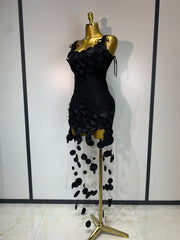 Fiona sexy sleeveless black fringe bodycon birthday party dress