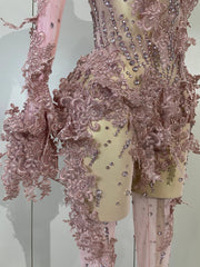 Envious Designs Alicia luxury embroidery sexy long sleeves mesh stretch jumpsuit with sparkly diamond detailing