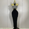 Shine in the Rhian black crystal rhinestone backless bodycon bandage dress. Elegant party dress for birthdays, cocktails, and evening events.