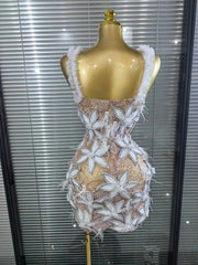 Lucy Stones Feathers Slip Short Dress for Women Sexy Transparent Dress
