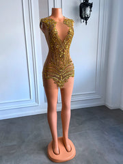 Sparkly Gold Sheer See Through Birthday Dress