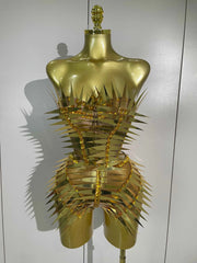 Women Sexy Evening Party Birthday Nightclub Stage Costume Luxury Sparkly Gold Diamonds Sequins Crop Top Shorts Two Pieces Set