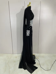 Alie elegant sparkly diamond long sleeve mesh see-through maxi abaya party dress