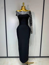 Coleen Sexy Off-shoulder Diamonds Black Maxi Long Bandage Dress