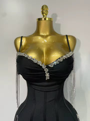 Backless Spaghetti Strap Bodycon Black Sleeveless Bandage Dress