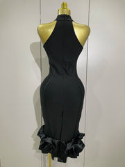 Lily sexy high collar ruffle black sheath sleeveless bandage dress