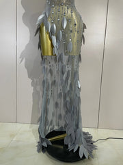 Saniyah silver diamond leaf strapless mesh see-through long dress for evening gala styling