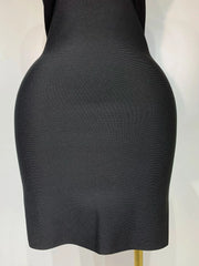 Shayla women’s black mini bodycon dress with white shirt collar and backless design for parties or club events.