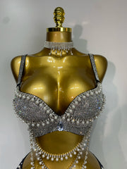 Diamante rhinestone bra and tassel panties festival bikini set