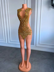 Sparkly Gold Sheer See Through Birthday Dress