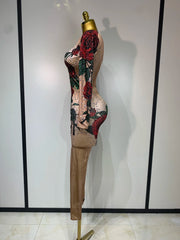 Khai wearing a rose print sparkly rhinestone jumpsuit for a luxury prom look.