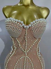 Shane strapless diamond and pearl bodycon mermaid dress for prom, evening parties, or red carpet events.