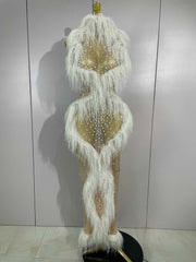 2026 New Sparkly Pearl Tassel Mesh See Through Long Dress Women Sexy Luxury Birthday Prom Party Nightclub Singer Stage Costume