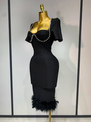 Camila black rhinestone short sleeve bodycon dress – glamorous birthday, prom, and evening party gown.