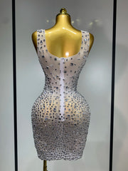 Carole luxury sparkly rhinestone sexy mesh see through short dress