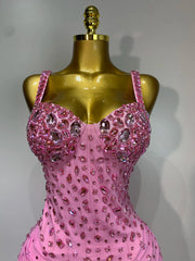 Sasha sparkly pink crystal maxi long evening gown for luxury birthdays, parties, and weddings.