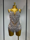 Anne sparkly rhinestones sequins tassel see through bodysuit