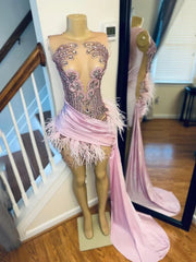 Short Pink Rhinestone Mermaid Dress